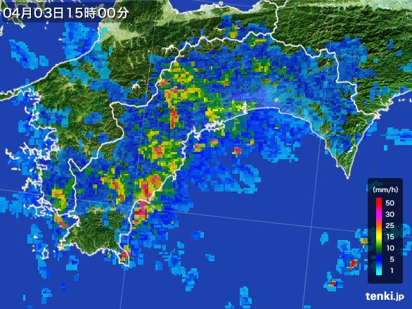 高知県の雨雲レーダー(2016年04月03日)