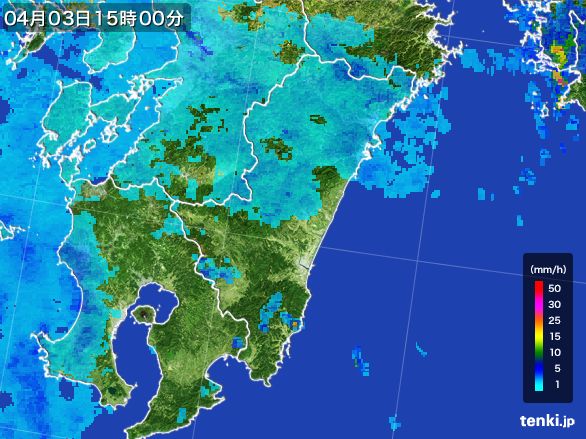 宮崎県の雨雲レーダー(2016年04月03日)