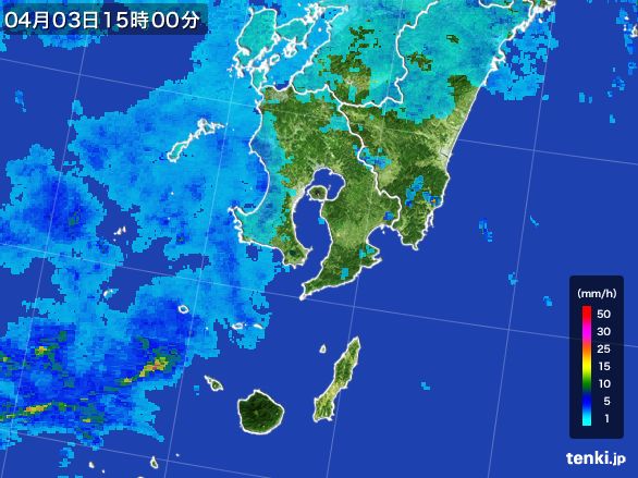 鹿児島県の雨雲レーダー(2016年04月03日)