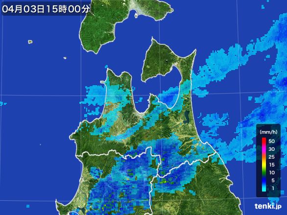 青森県の雨雲レーダー(2016年04月03日)