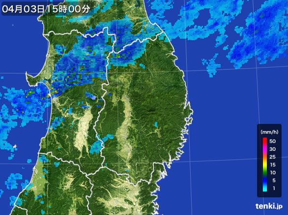 岩手県の雨雲レーダー(2016年04月03日)
