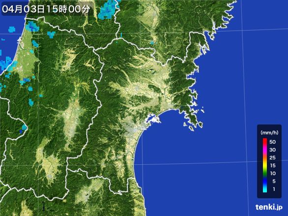 宮城県の雨雲レーダー(2016年04月03日)
