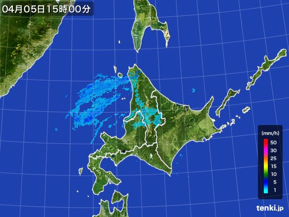 北海道地方の雨雲レーダー(2016年04月05日)