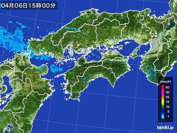 四国地方の雨雲レーダー(2016年04月06日)