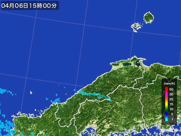島根県の雨雲レーダー(2016年04月06日)