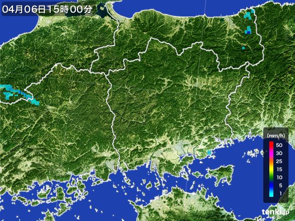 岡山県の雨雲レーダー(2016年04月06日)