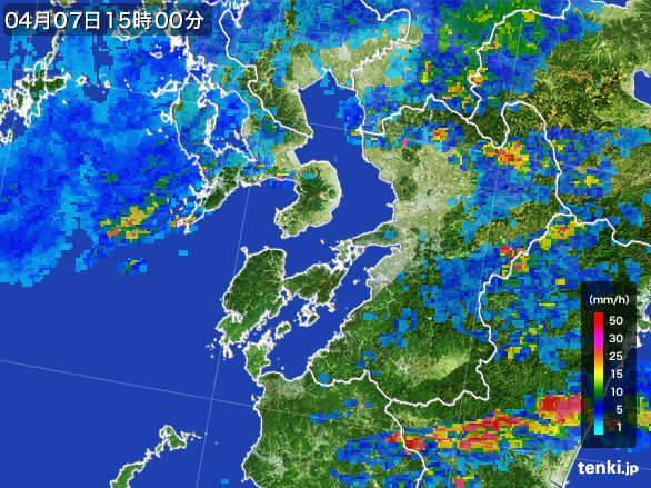 熊本県の雨雲レーダー(2016年04月07日)