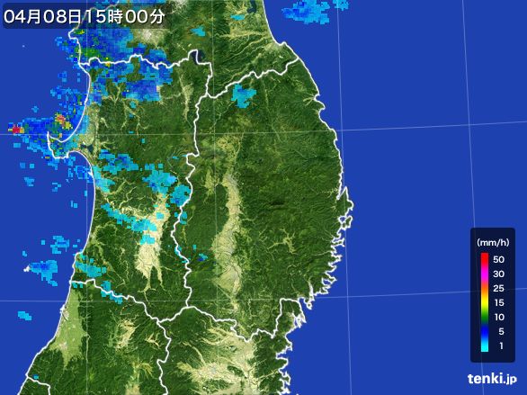 岩手県の雨雲レーダー(2016年04月08日)
