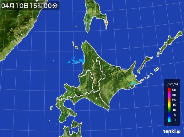 北海道地方の雨雲レーダー(2016年04月10日)