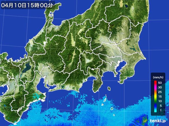 関東・甲信地方の雨雲レーダー(2016年04月10日)