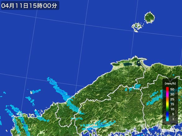 島根県の雨雲レーダー(2016年04月11日)