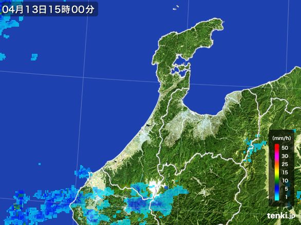 石川県の雨雲レーダー(2016年04月13日)