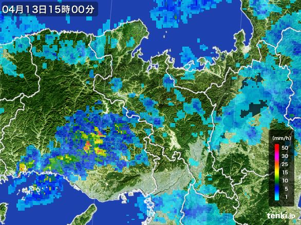 京都府の雨雲レーダー(2016年04月13日)