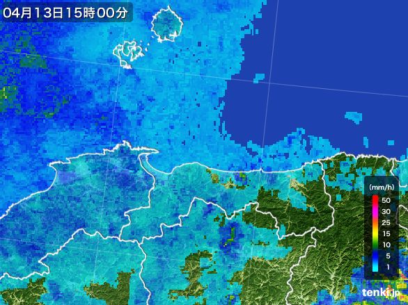 鳥取県の雨雲レーダー(2016年04月13日)