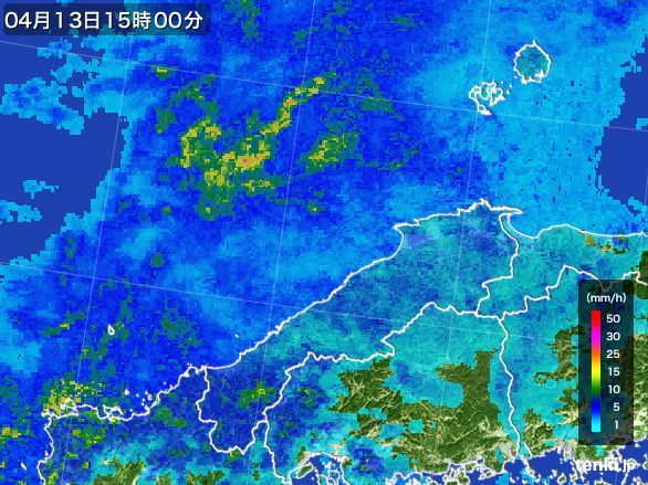 島根県の雨雲レーダー(2016年04月13日)