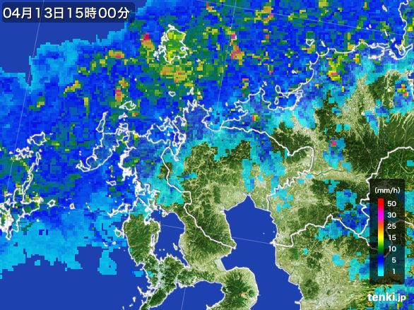 佐賀県の雨雲レーダー(2016年04月13日)