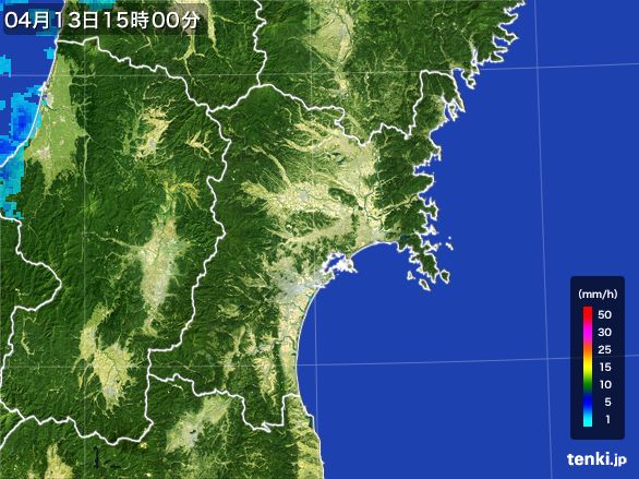 宮城県の雨雲レーダー(2016年04月13日)