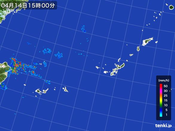 沖縄地方の雨雲レーダー(2016年04月14日)