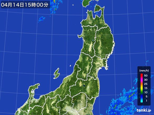東北地方の雨雲レーダー(2016年04月14日)