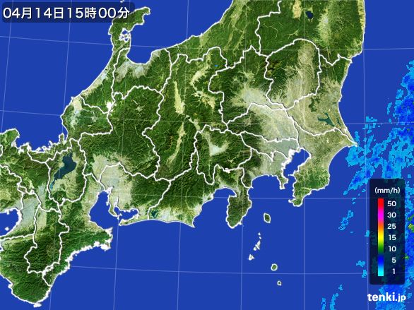 関東・甲信地方の雨雲レーダー(2016年04月14日)