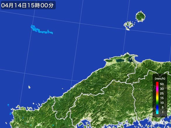 島根県の雨雲レーダー(2016年04月14日)