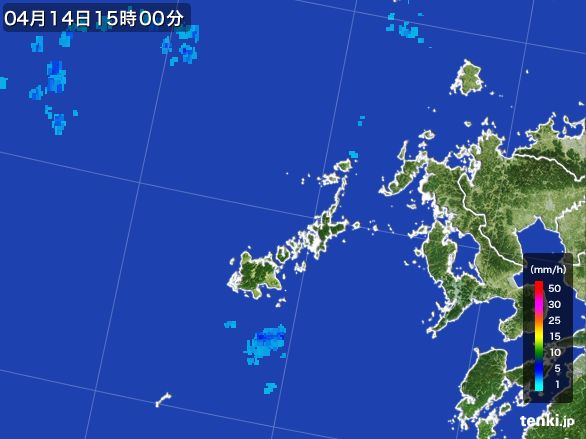 五島列島(長崎県)の雨雲レーダー(2016年04月14日)