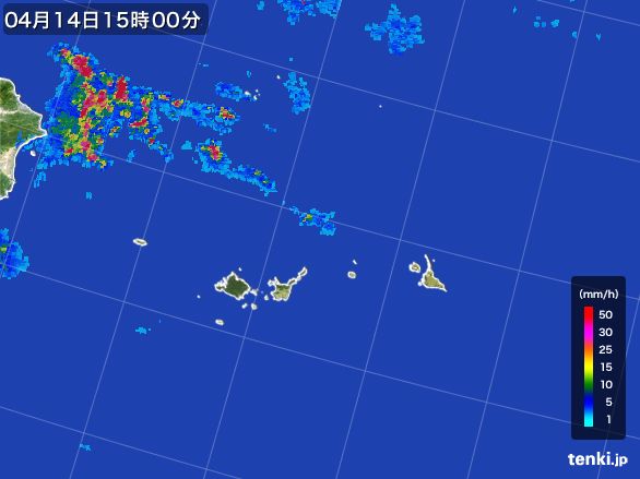 宮古・石垣・与那国(沖縄県)の雨雲レーダー(2016年04月14日)