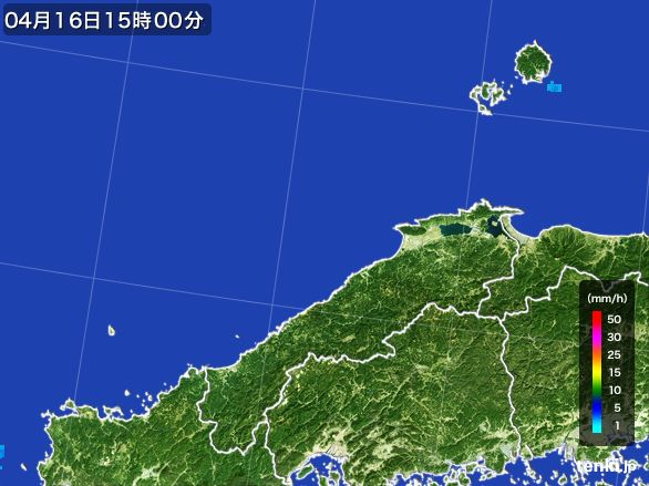 島根県の雨雲レーダー(2016年04月16日)