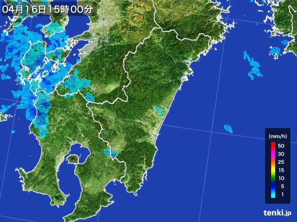 宮崎県の雨雲レーダー(2016年04月16日)