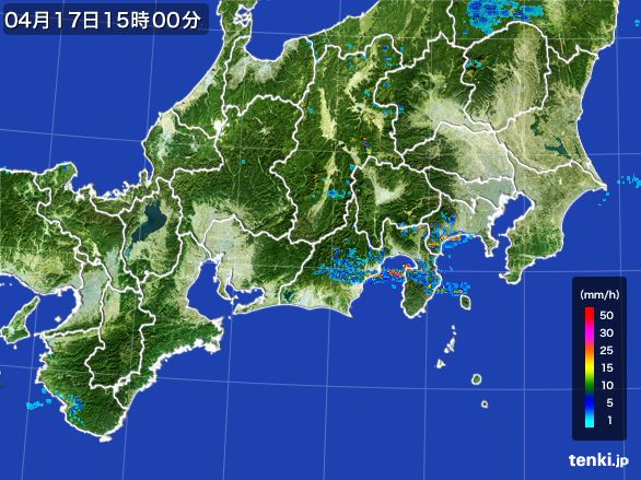 東海地方の雨雲レーダー(2016年04月17日)
