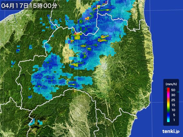 福島県の雨雲レーダー(2016年04月17日)