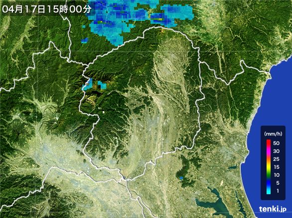 栃木県の雨雲レーダー(2016年04月17日)