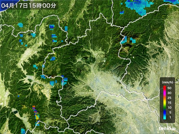 群馬県の雨雲レーダー(2016年04月17日)
