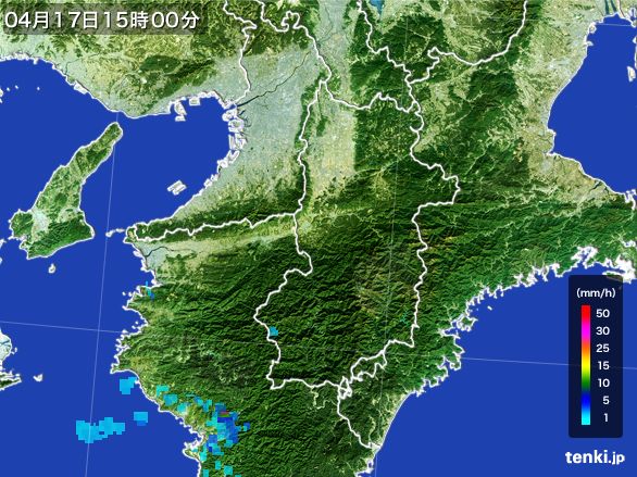 奈良県の雨雲レーダー(2016年04月17日)