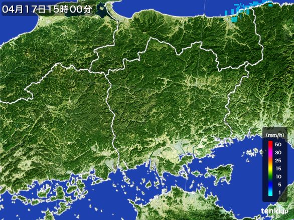 岡山県の雨雲レーダー(2016年04月17日)