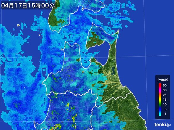 青森県の雨雲レーダー(2016年04月17日)