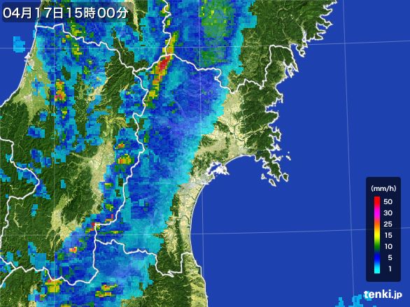宮城県の雨雲レーダー(2016年04月17日)