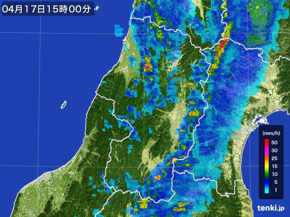 山形県の雨雲レーダー(2016年04月17日)