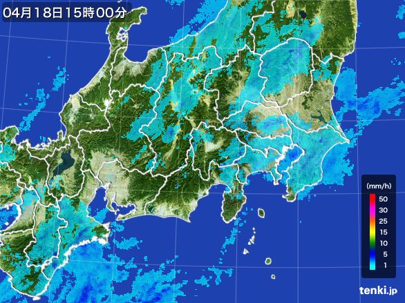 関東・甲信地方の雨雲レーダー(2016年04月18日)