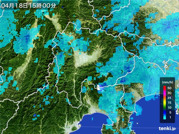 山梨県の雨雲レーダー(2016年04月18日)
