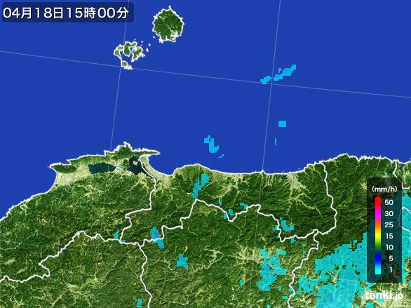 鳥取県の雨雲レーダー(2016年04月18日)