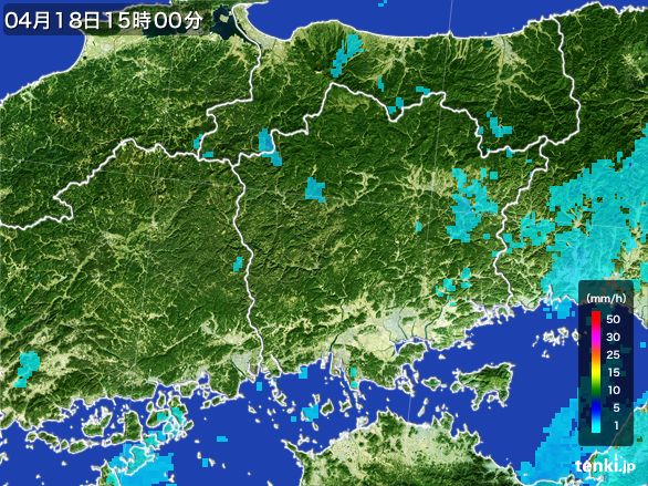 岡山県の雨雲レーダー(2016年04月18日)
