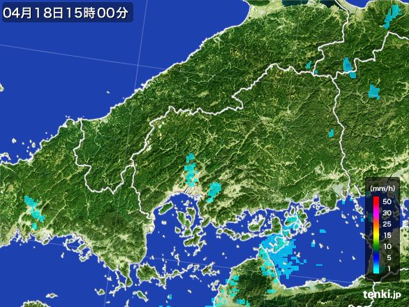 広島県の雨雲レーダー(2016年04月18日)