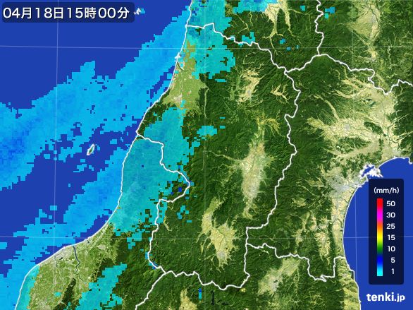 山形県の雨雲レーダー(2016年04月18日)