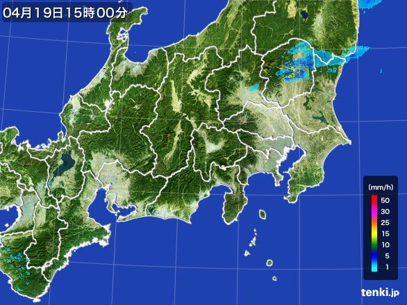 関東・甲信地方の雨雲レーダー(2016年04月19日)