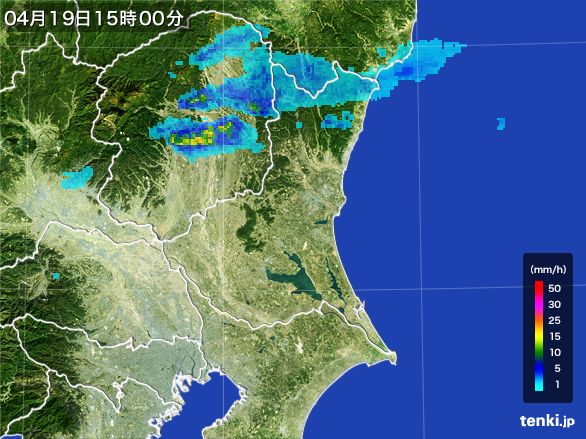 茨城県の雨雲レーダー(2016年04月19日)