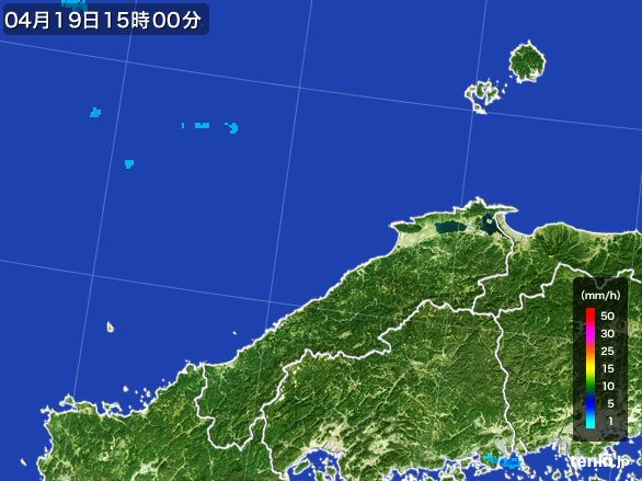 島根県の雨雲レーダー(2016年04月19日)