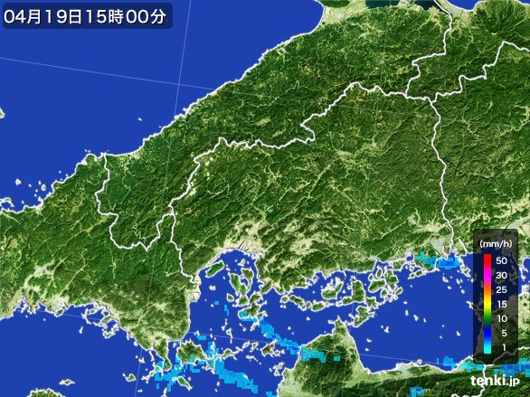 広島県の雨雲レーダー(2016年04月19日)