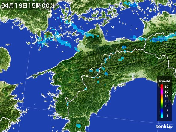 愛媛県の雨雲レーダー(2016年04月19日)