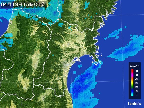 宮城県の雨雲レーダー(2016年04月19日)